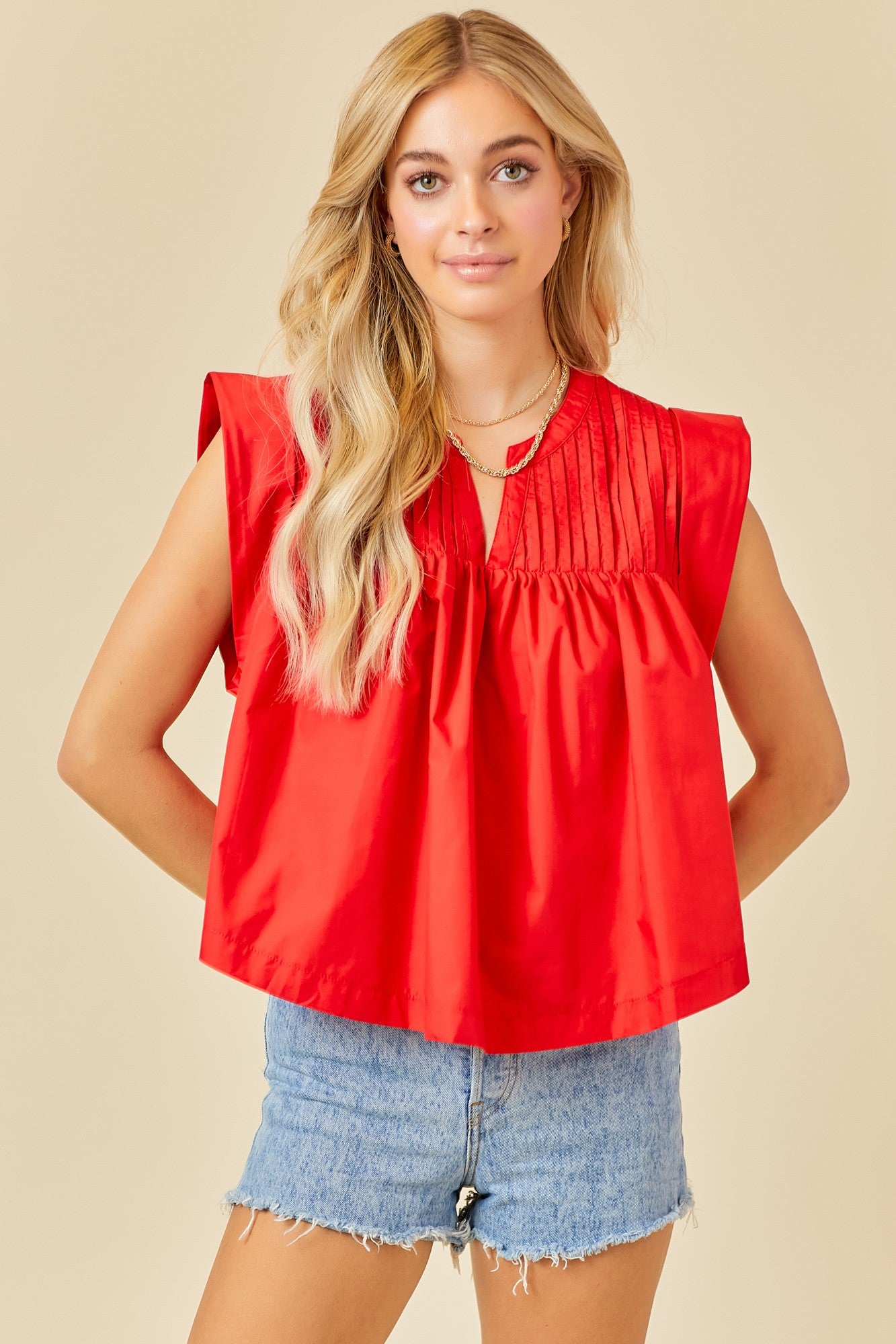 Pleated V Neck Top