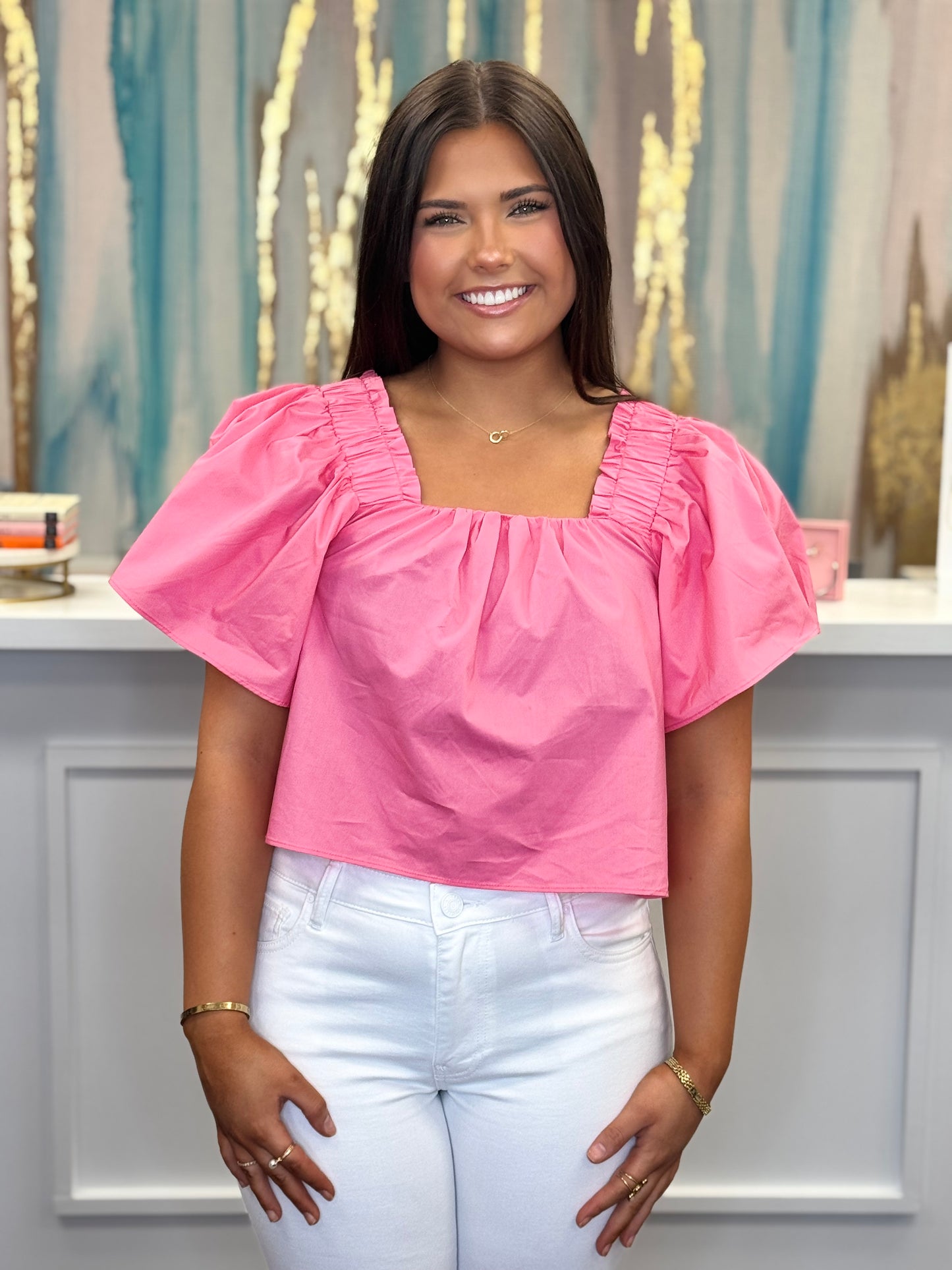 Solid Poplin Square Neck Top