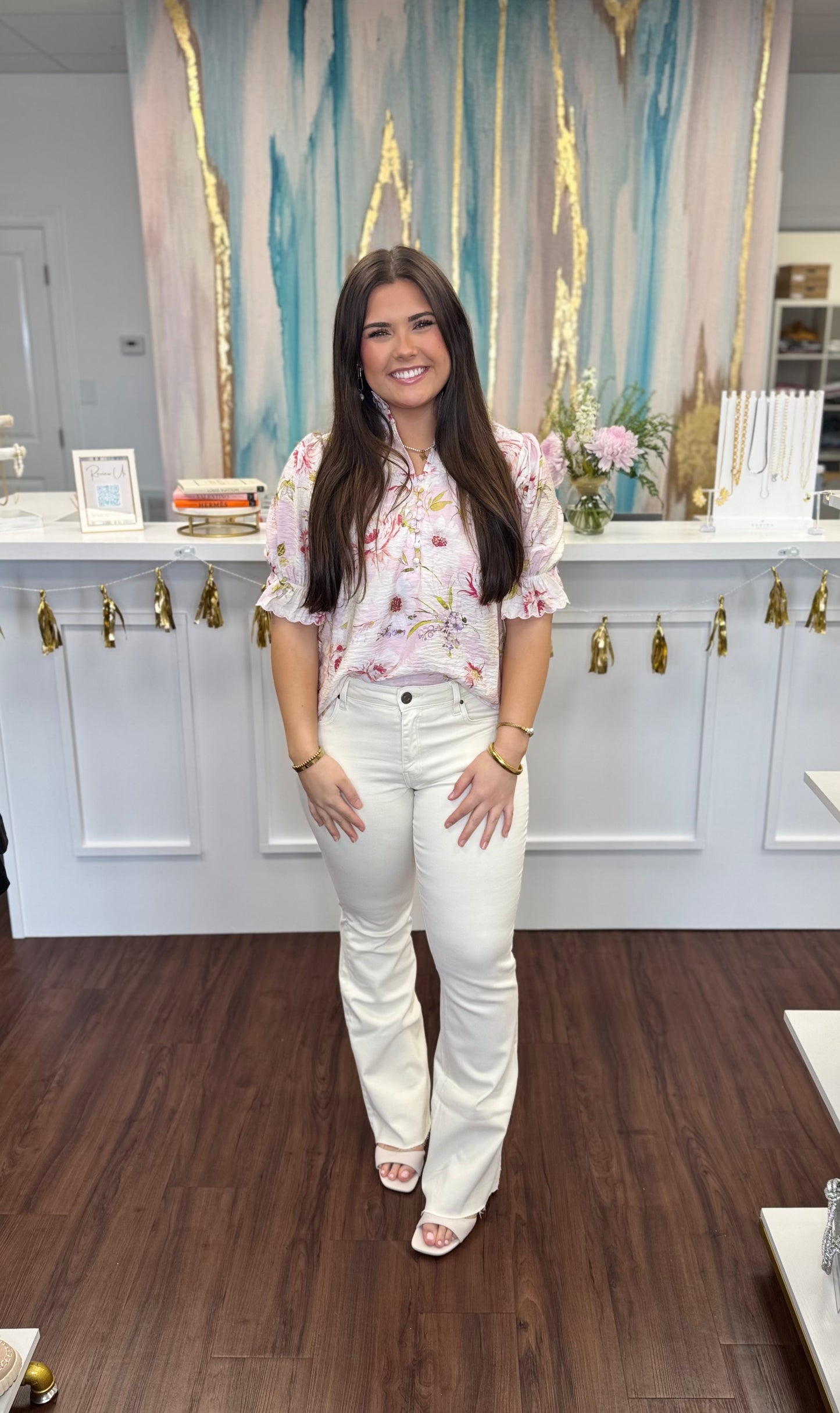 Pink Ruffle Stand Collar Top