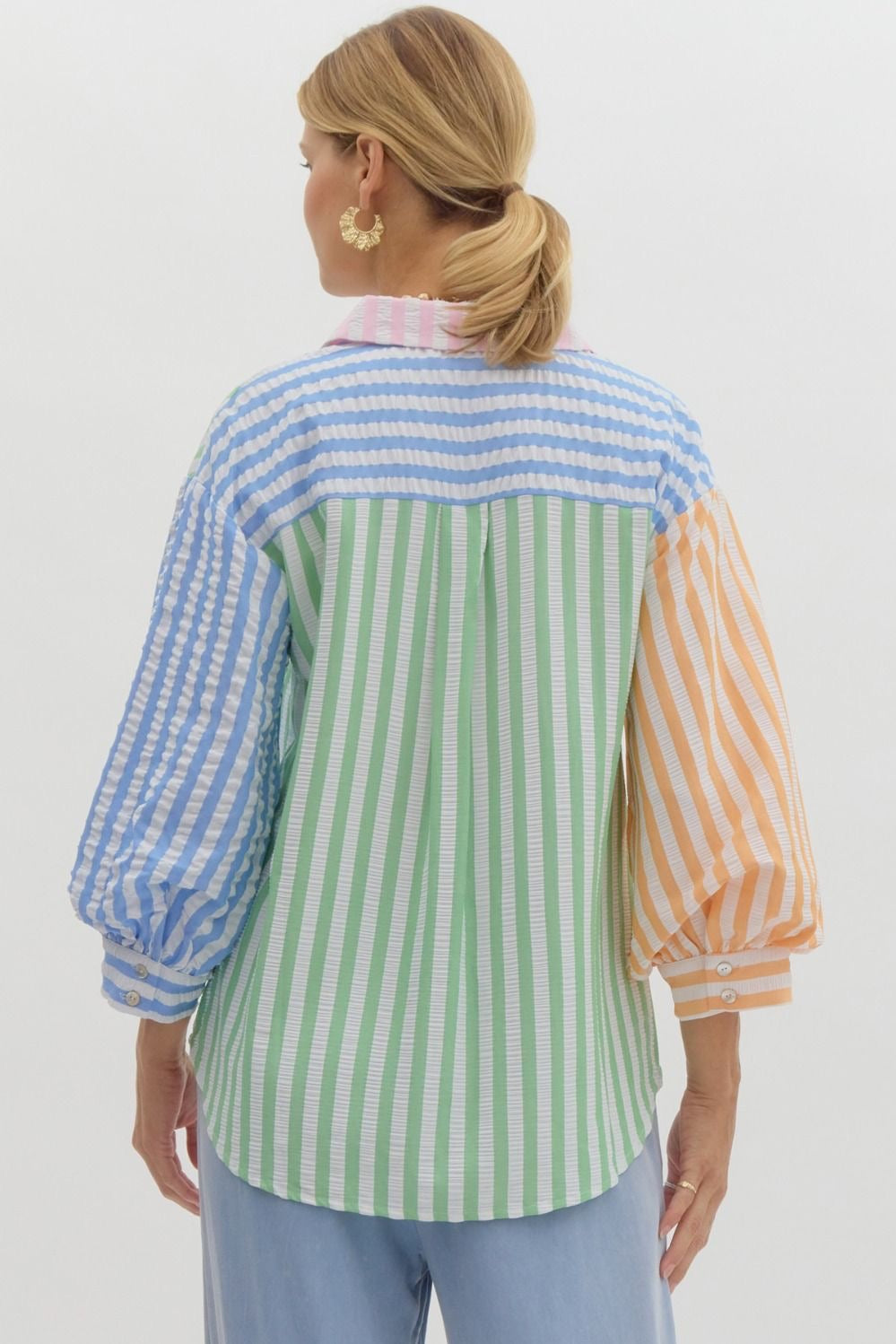 Color Block Button Up Top