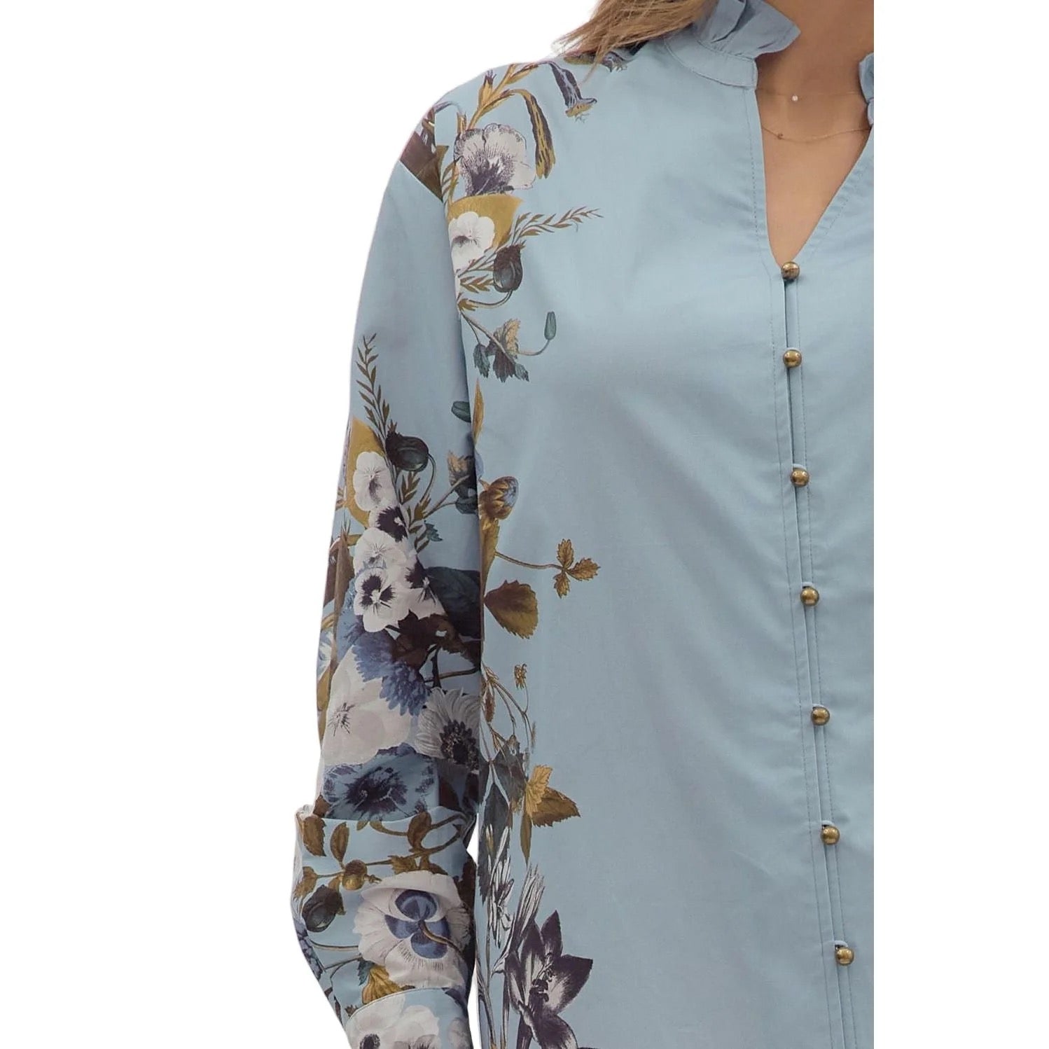 Chambray Floral Print Top