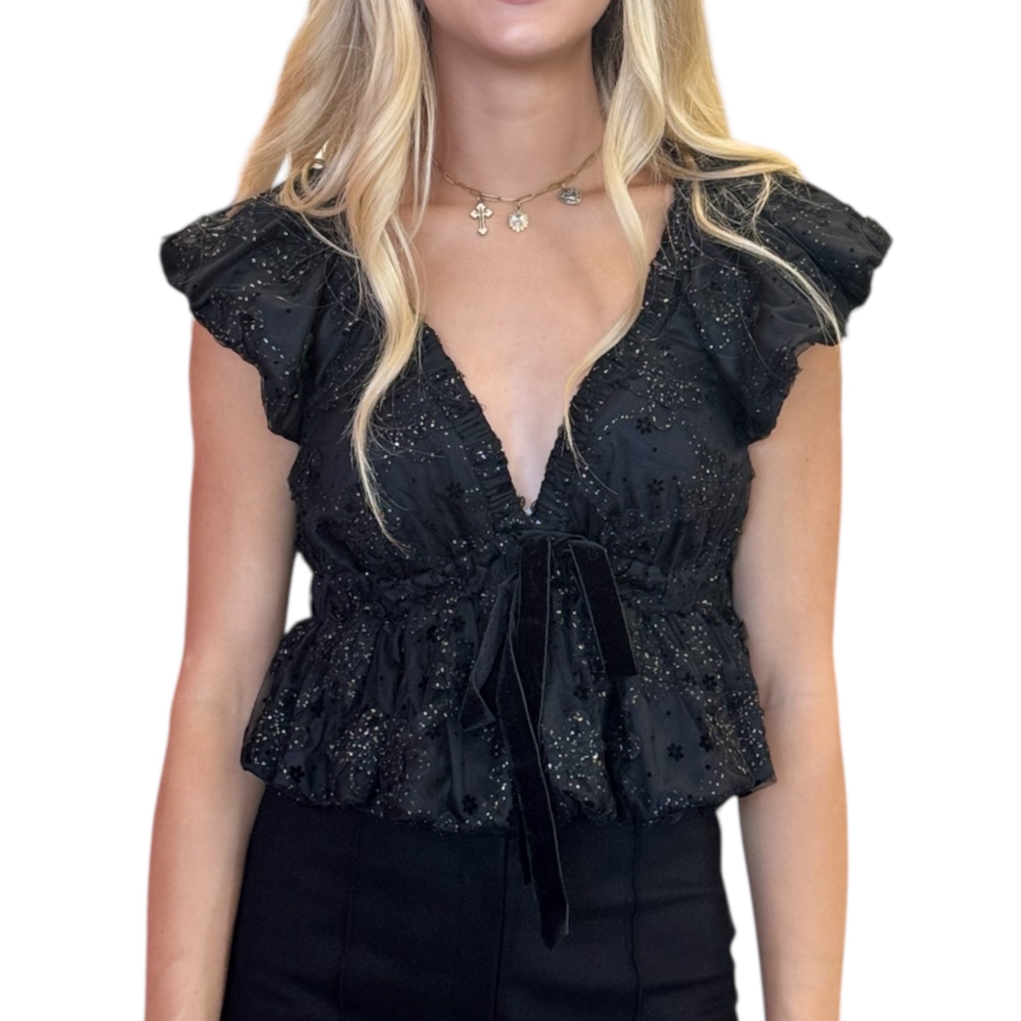 Black Gold Flower Bow Top