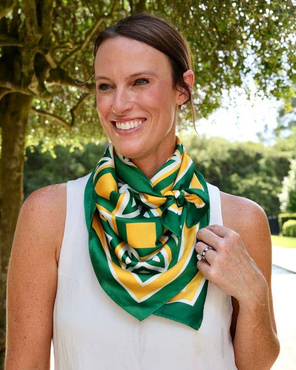 Barrett Tile Scarf | Large Green & Gold Geometric Print Scarf