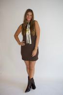 Chocolate Mini Sweater Dress | Fitted Ribbed Mock Neck Knit Dress
