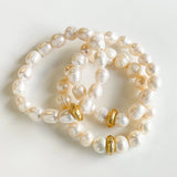 Pearl Stretch Bracelet with Gold Washer