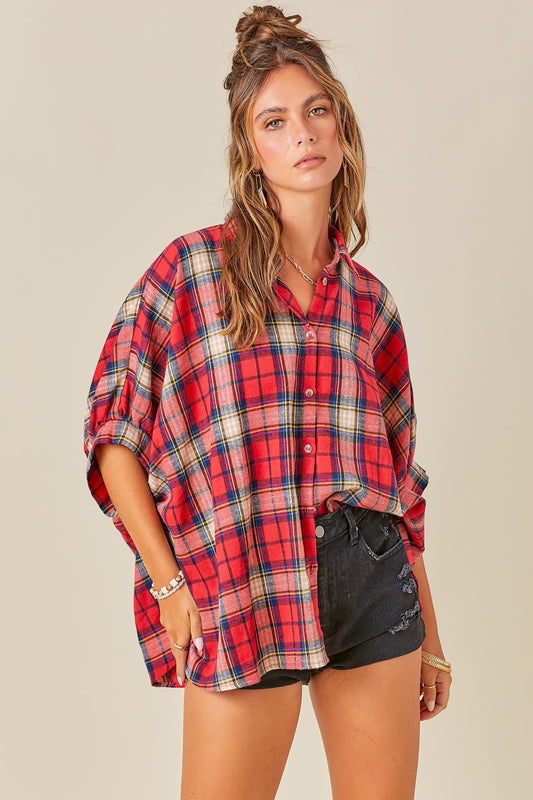 Red Check Flowy Top