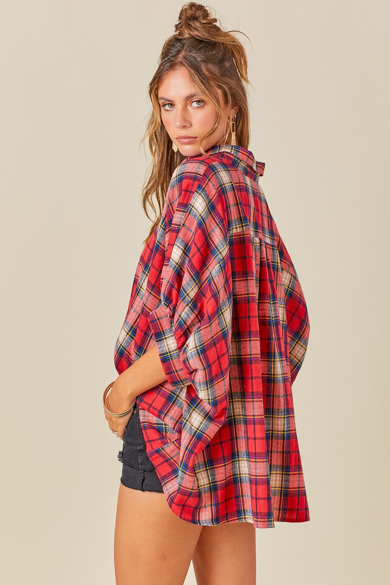 Red Check Flowy Top