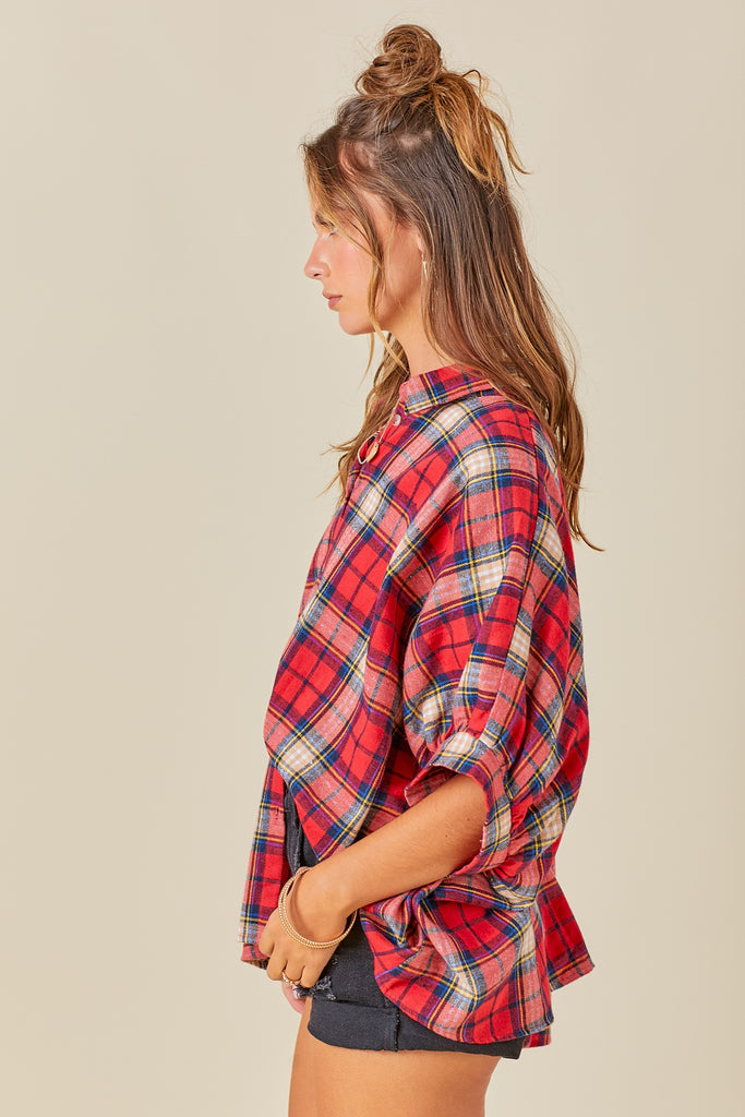 Red Check Flowy Top