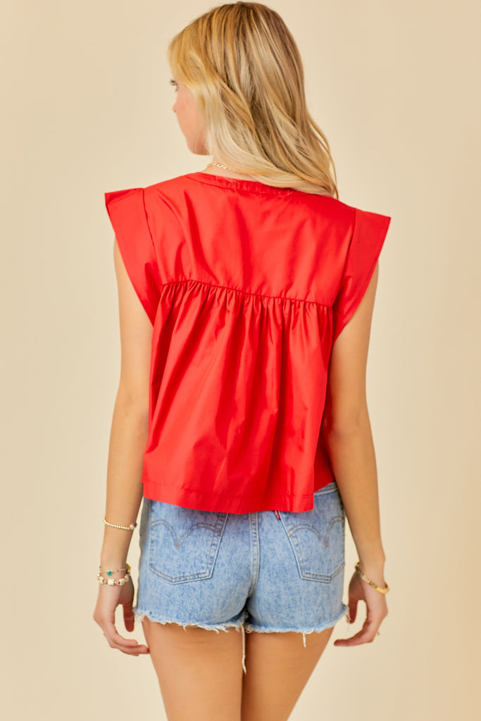 Pleated V Neck Top