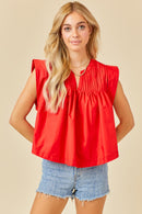 Pleated V Neck Top