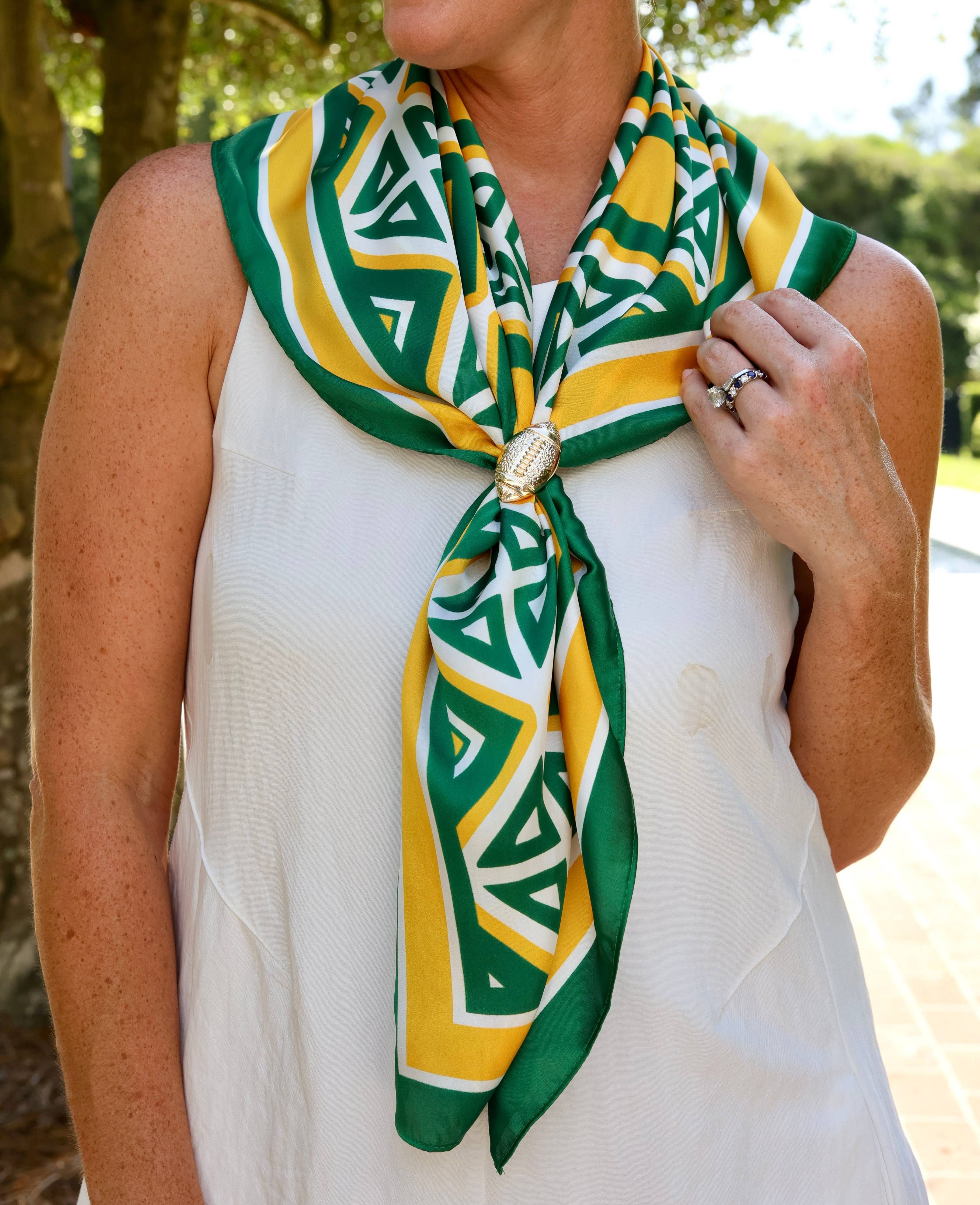 Barrett Tile Scarf | Large Green & Gold Geometric Print Scarf