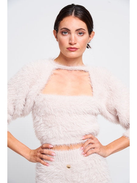 Lane Fuzzy Knit Square Cutout Detail Cozy Sweater
