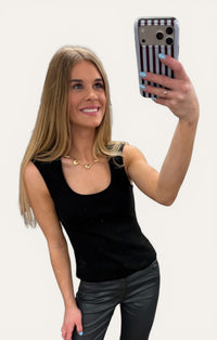 Hayes Black Ribbed Knit Square Neck Tank Top