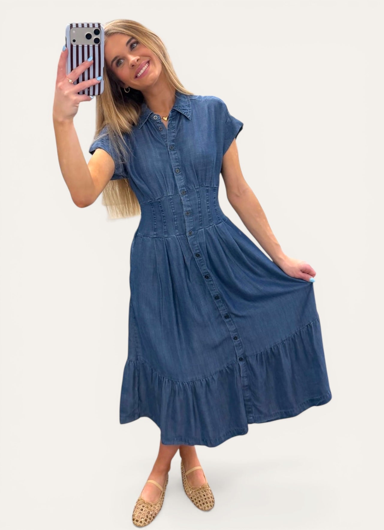 Emily Cuffed Sleeve Lyocell Midi Shirt Dress