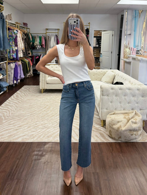 Hayes White Ribbed Knit Square Neck Tank Top