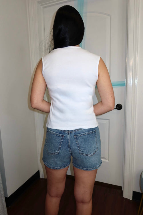 Hayes White Ribbed Knit Square Neck Tank Top