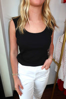 Hayes Black Ribbed Knit Square Neck Tank Top