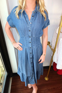 Emily Cuffed Sleeve Lyocell Midi Shirt Dress