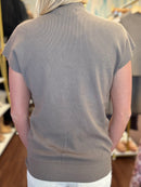 Fine Ribbed Mock Neck Short Sleeve Top in Khaki or Navy | Molly Bracken