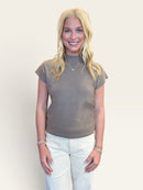Fine Ribbed Mock Neck Short Sleeve Top in Khaki or Navy | Molly Bracken