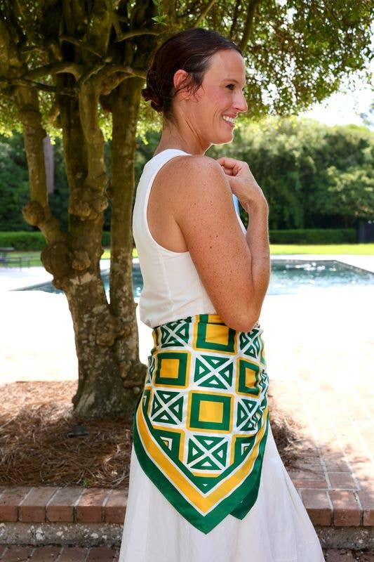 Barrett Tile Scarf | Large Green & Gold Geometric Print Scarf