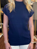 Fine Ribbed Mock Neck Short Sleeve Top in Khaki or Navy | Molly Bracken