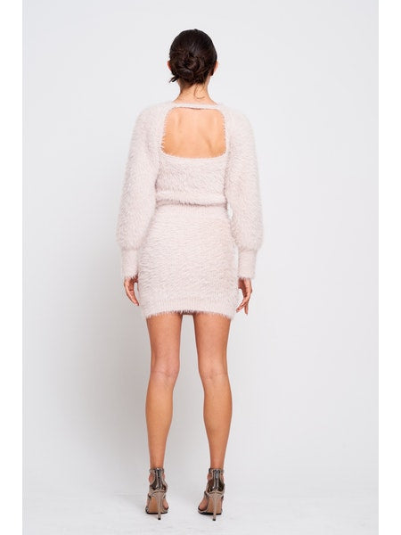 Lane Fuzzy Knit Square Cutout Detail Cozy Sweater