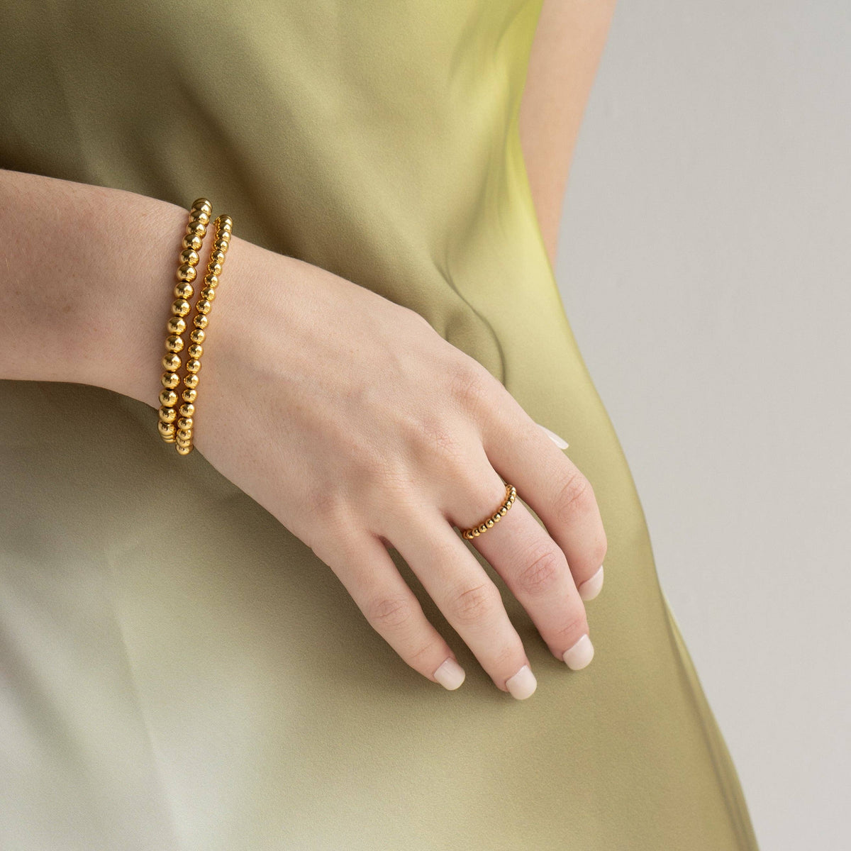 Waterproof Bold Gold Double Beaded Bracelet Set