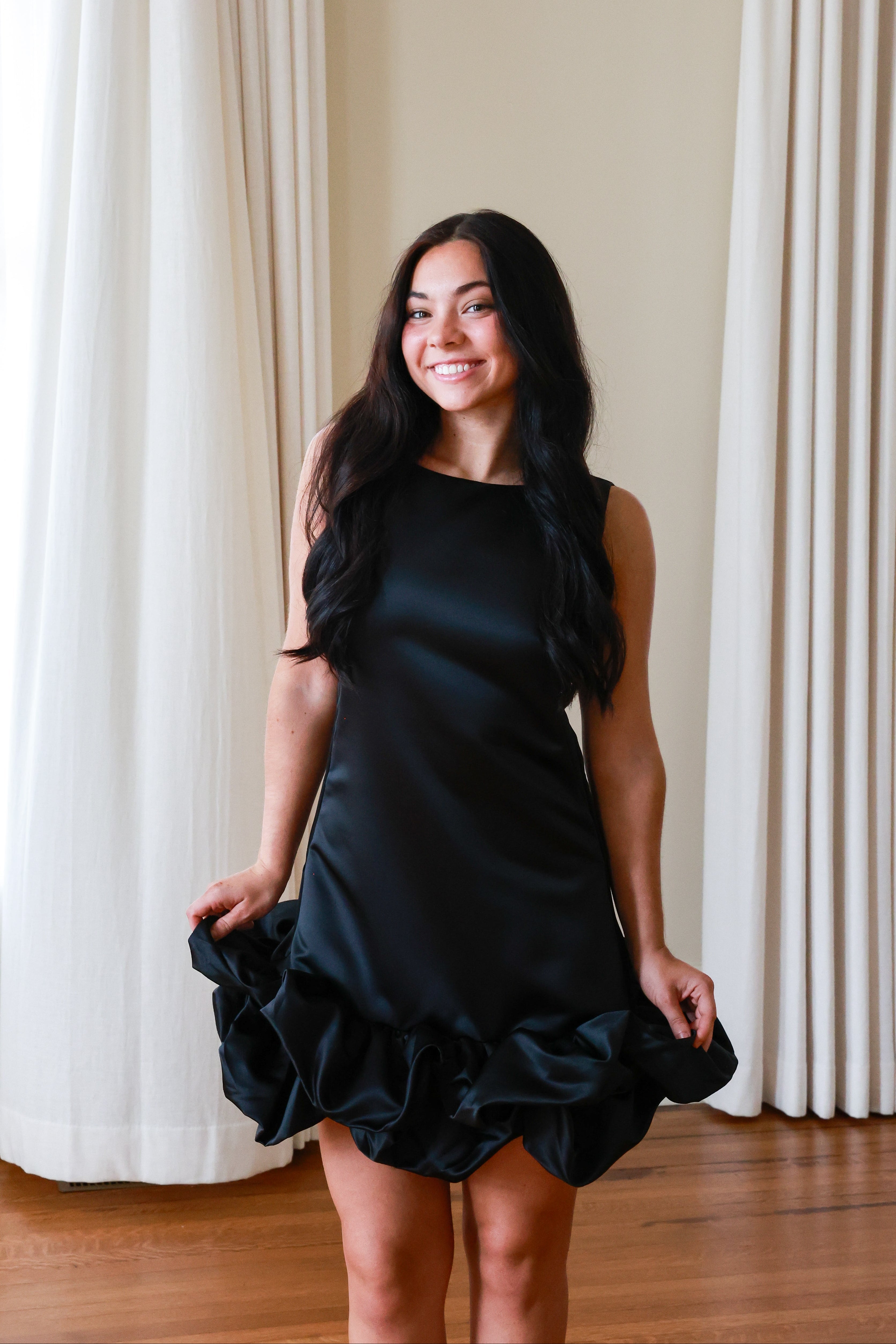 Black Bubble Hem Mini Dress