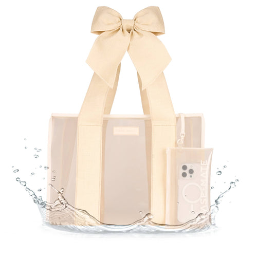 Case-Mate Ecru Raffia Bow Jelly Tote Bag | Adore Boutique women's clothing & accessories