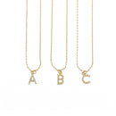 18K Gold Dainty Pearl Initial Pendant Necklace: 15" + 3" / S