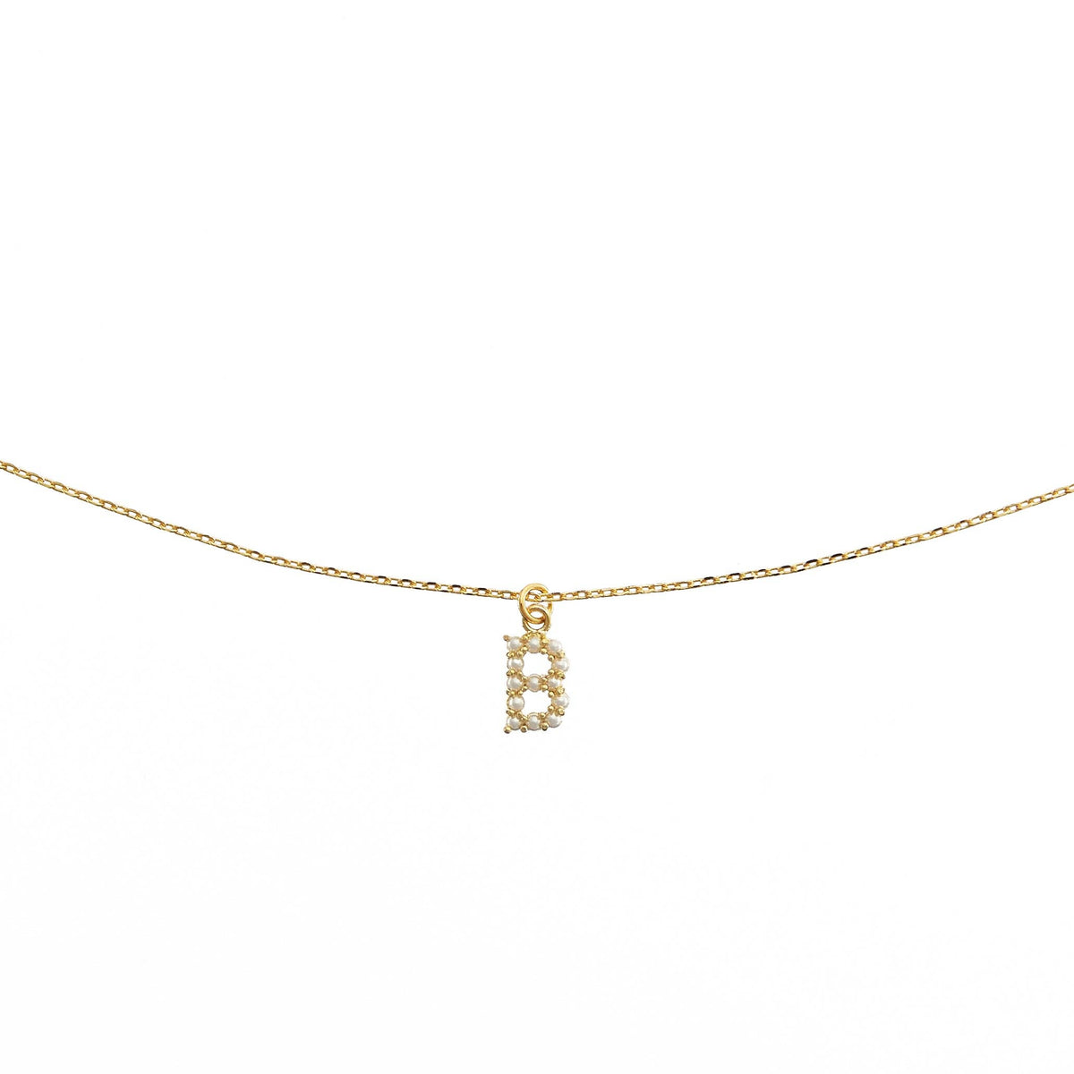18K Gold Dainty Pearl Initial Pendant Necklace: 15" + 3" / S