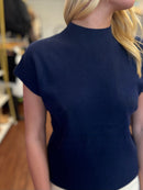 Fine Ribbed Mock Neck Short Sleeve Top in Khaki or Navy | Molly Bracken