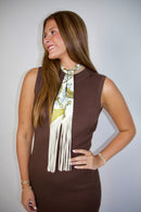 Chocolate Mini Sweater Dress | Fitted Ribbed Mock Neck Knit Dress