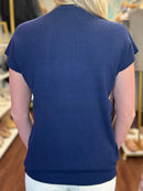 Fine Ribbed Mock Neck Short Sleeve Top in Khaki or Navy | Molly Bracken