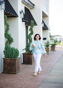Sarai Blue Floral Ruffle Neck Balloon Sleeve Top