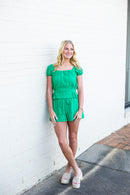 Green Textured Cap Sleeve Top