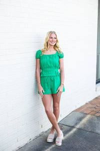 Green Textured Cap Sleeve Top