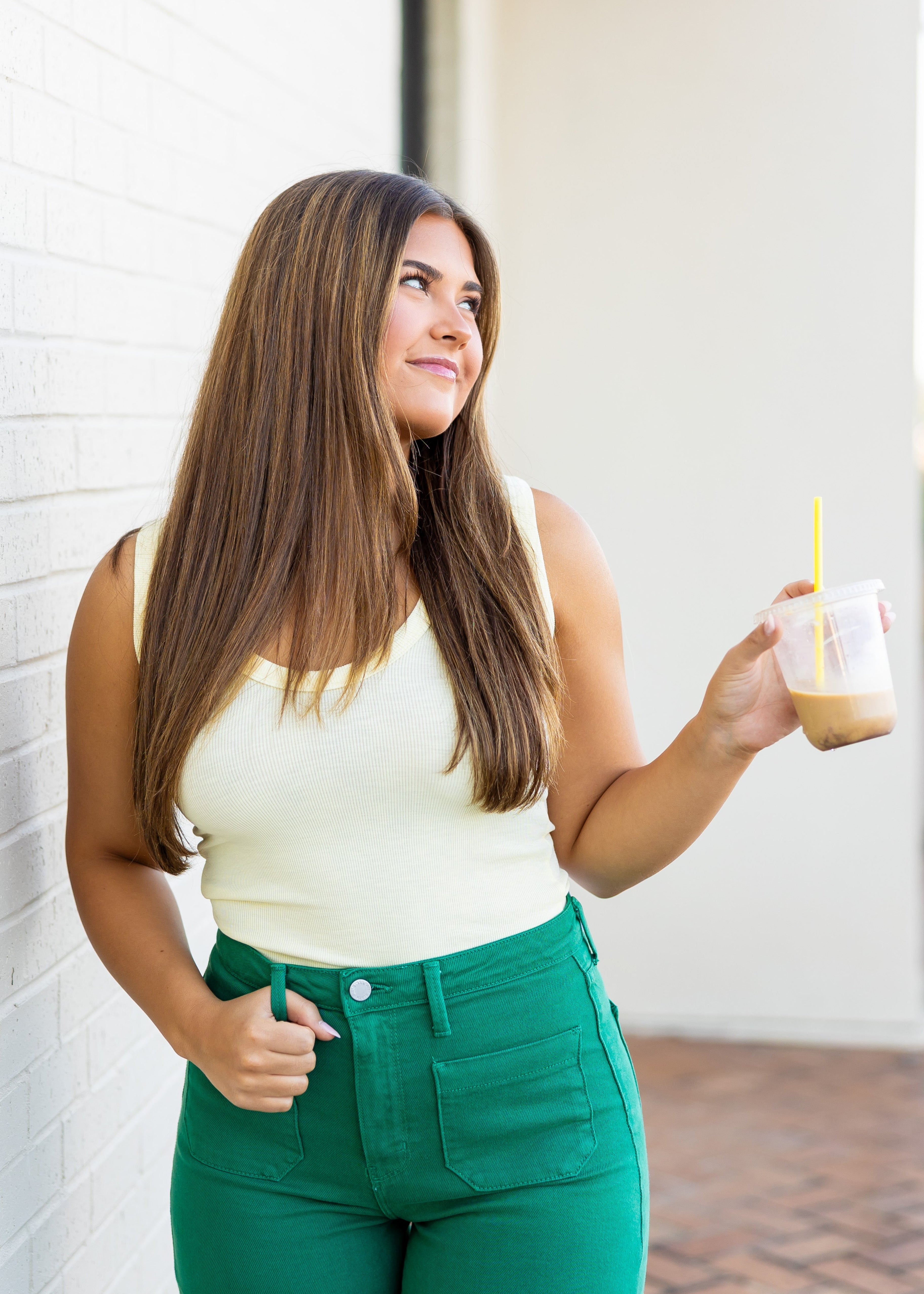 Kelsey Butter Yellow Ribbed Scoop Neck Tank Top
