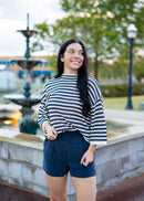 Veneto Sailor Stripe Mock Neck ¾ Sleeve Top