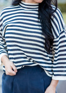 Veneto Sailor Stripe Mock Neck ¾ Sleeve Top