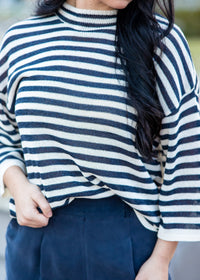 Veneto Sailor Stripe Mock Neck ¾ Sleeve Top