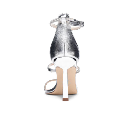 Janai Rhinestone Strap Chrome Tapered Heel Sandal