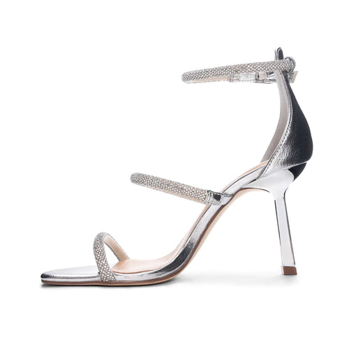 Janai Rhinestone Strap Chrome Tapered Heel Sandal