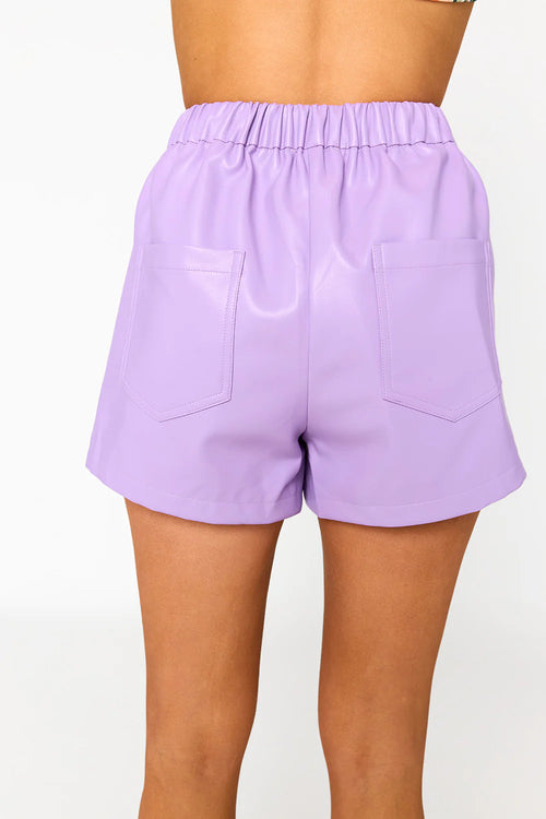 Vince Lavender Vegan Leather Elastic Back Pocket Short