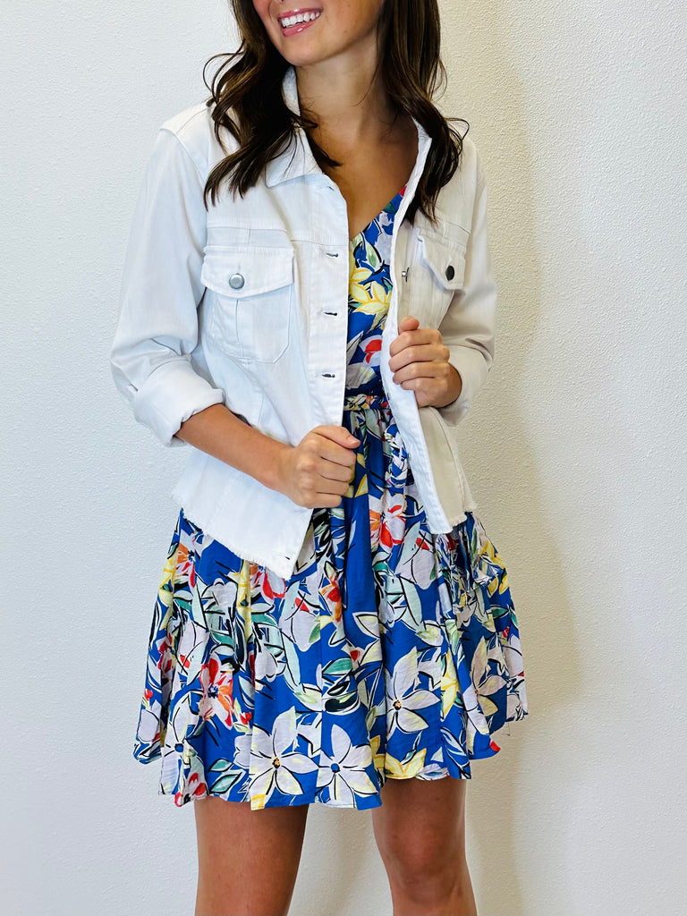 Blue Floral Dress With Braided Tie