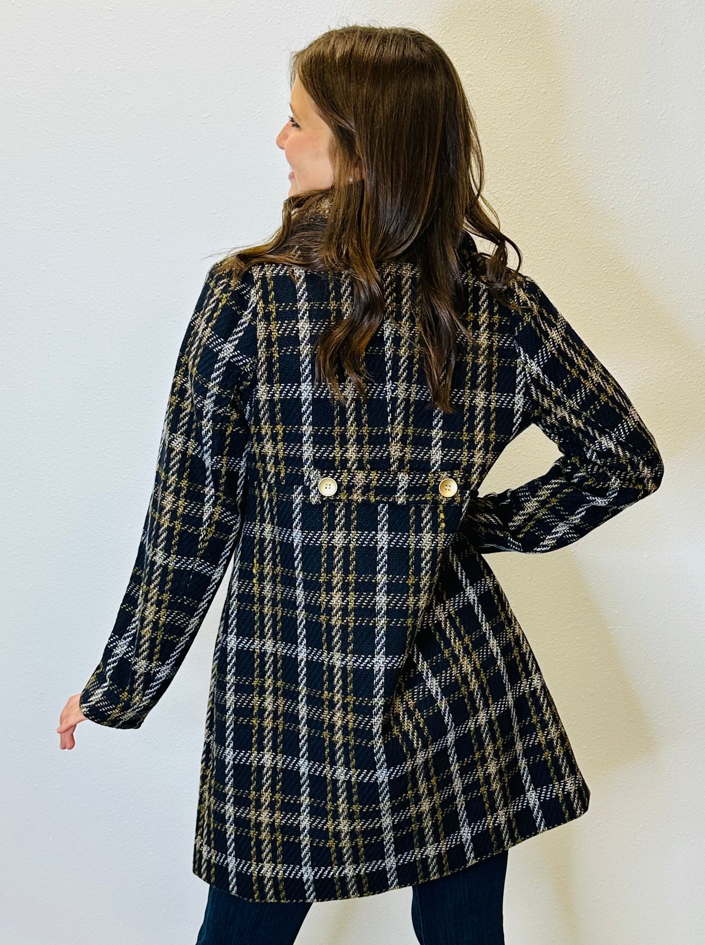 Navy Plaid Coat