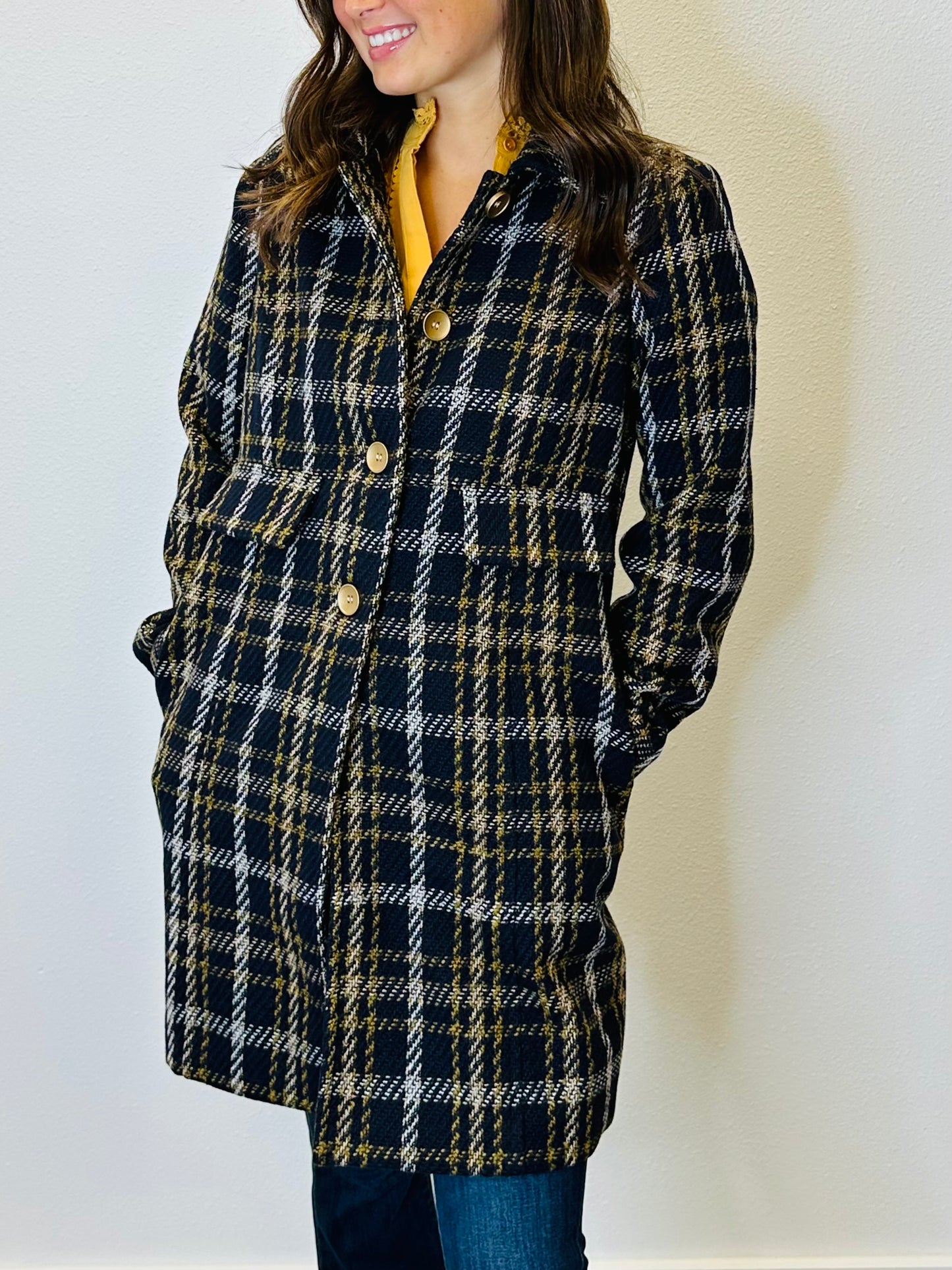 Navy Plaid Coat