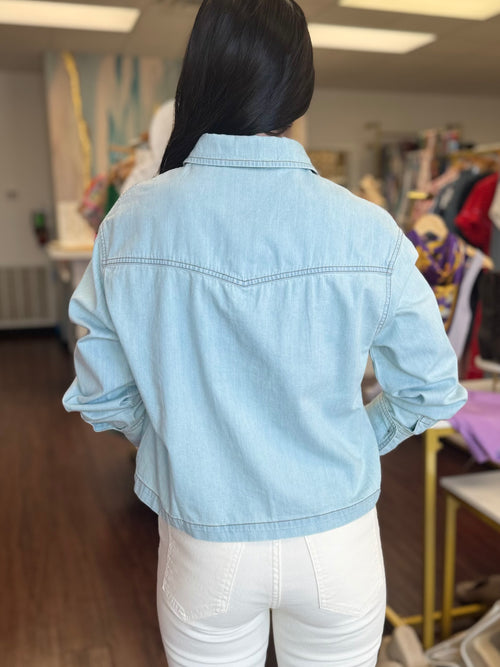 Light Denim Button Down Long Sleeve Top