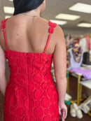 3D Lace Applique Fringe Hem Bodycon Midi Dress
